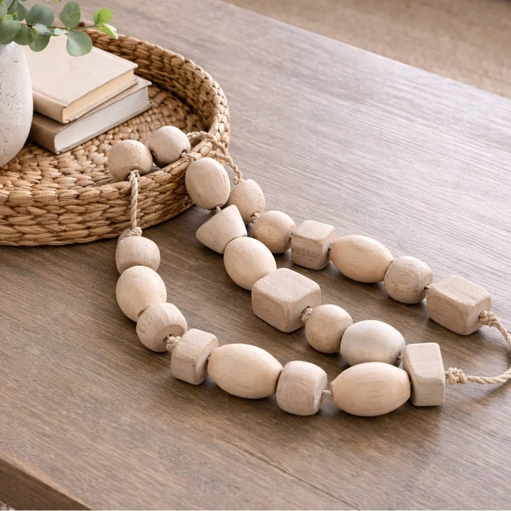 Natural Wood Oversized Wooden Home Decor Large Bead Garland Neutral Nautical - Picture 3 of 7